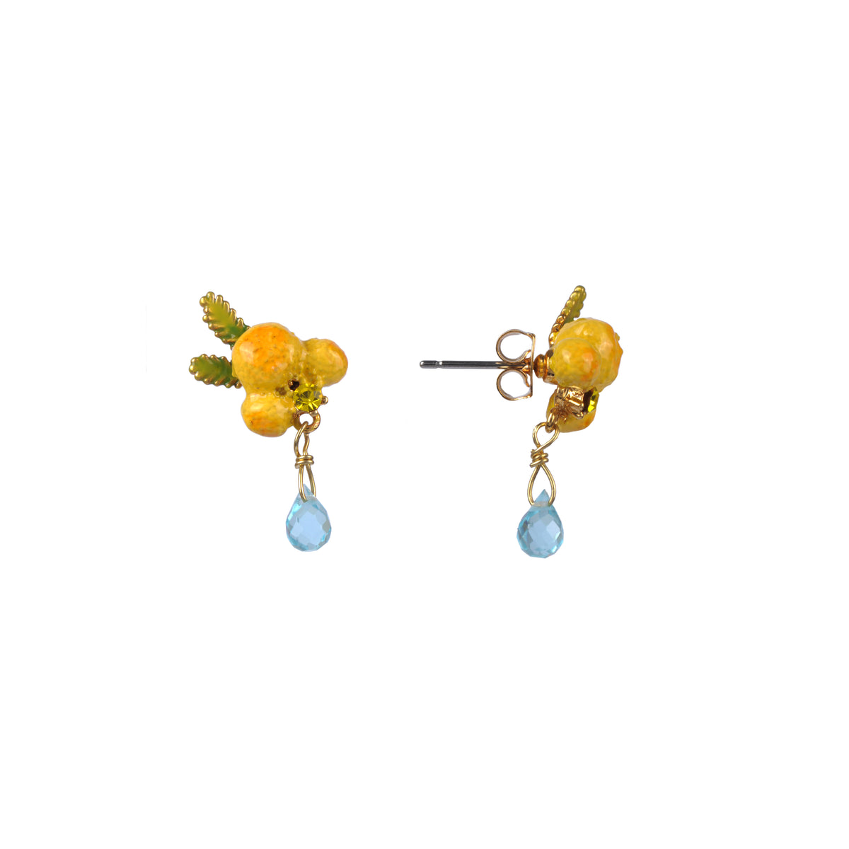 Mimosa Flower And Leaf Earrings | MIMOSA-FLOWER-AND-LEAF-EARRINGS-ABJP103T1