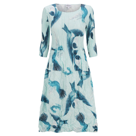 3/4 Sleeve Smash Pocket Dress in Humming Birds