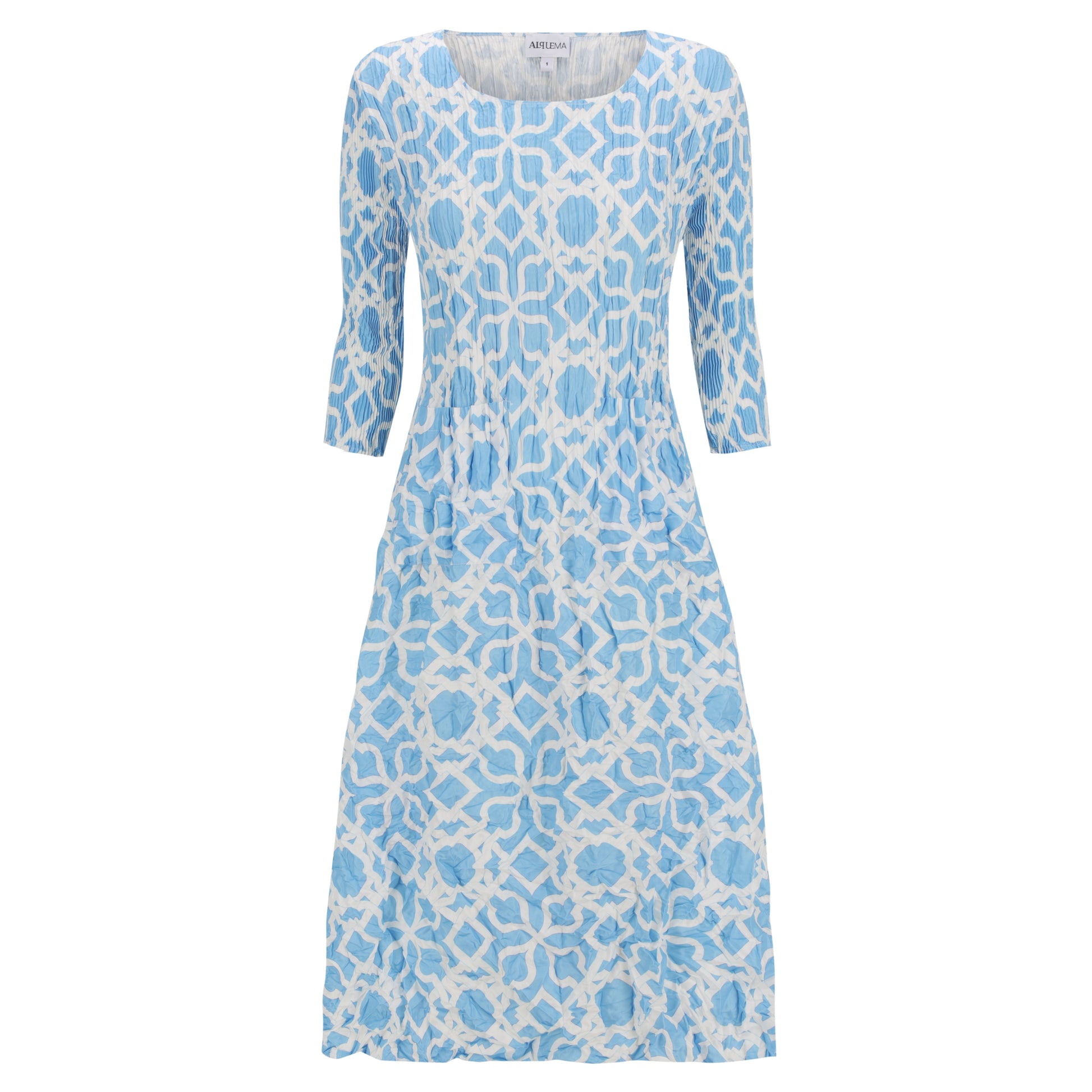 3/4 Sleeve Smash Pocket Dress in Labyrinth Blues