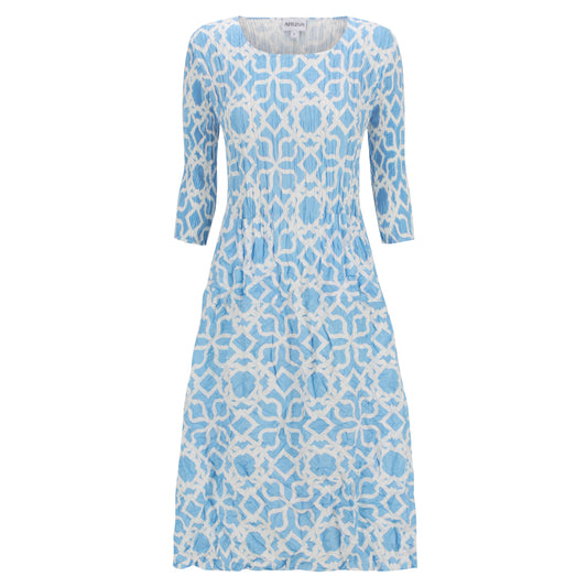 3/4 Sleeve Smash Pocket Dress in Labyrinth Blues