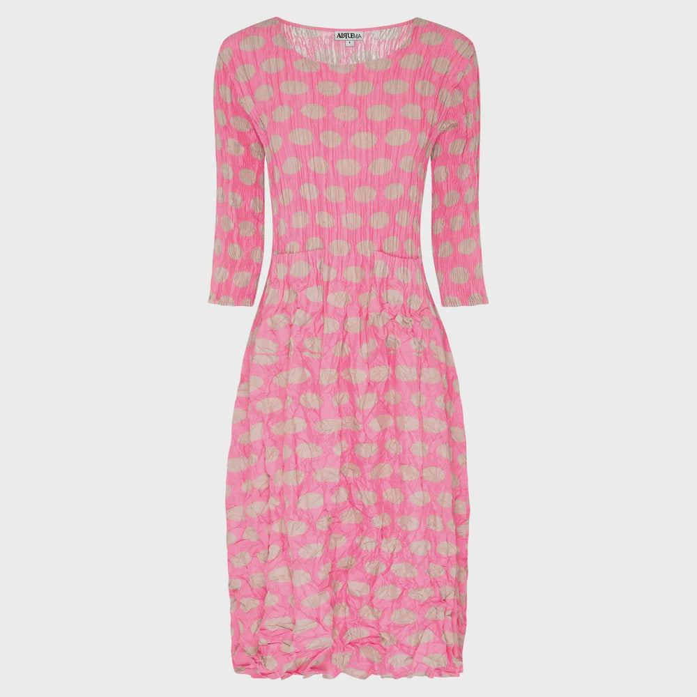 Alquema | 3/4 Sleeve Smash Pocket Dress / Pink Beige Elliptical Spot