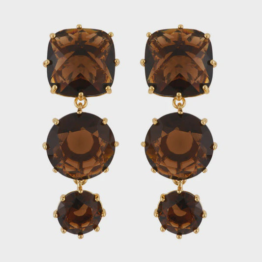LA DIAMANTINE 3 STONES SMOKY QUARTZ EARRINGS | AGLD136/2