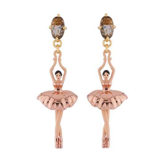 Asymmetric Pas de Deux Faceted Crystal Pink Gold Earrings | AIDD115C/2
