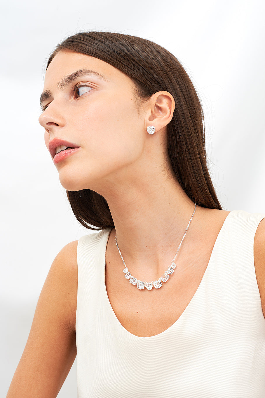 Silver Hearthstone La Diamantine Dormeuses Earrings | AILD1453