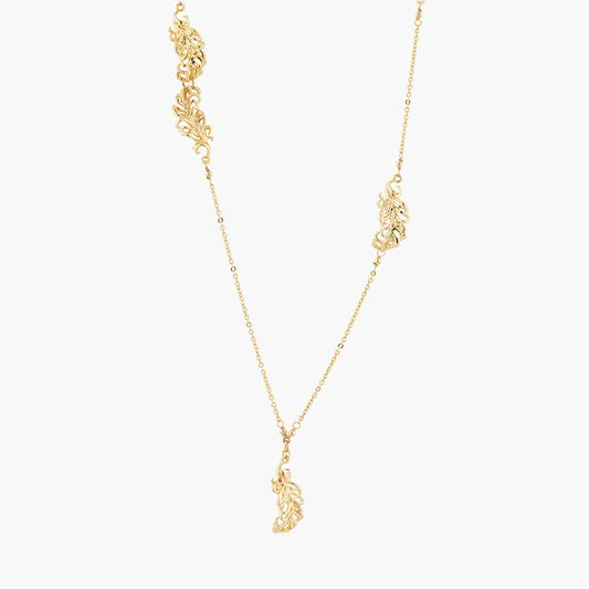 Golden Swan Feathers Long Necklace