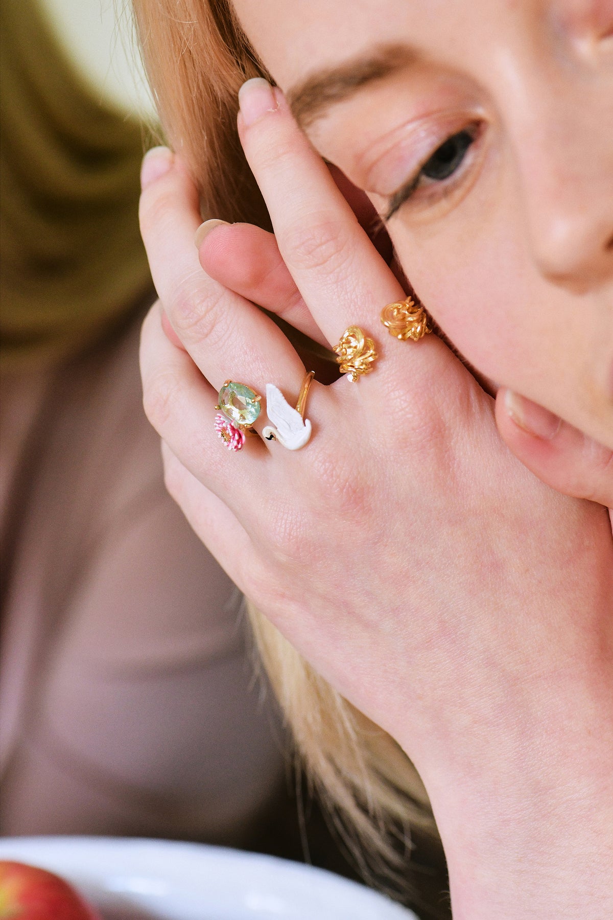 White Swan And Pink Water Lily Adjustable Rings | AKCY602