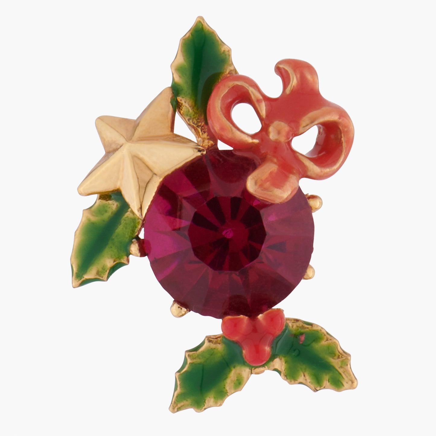 Red Stone And Christmas Holly Earrings | AKNO103