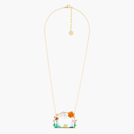 Alice And White Rabbit Tea Time Pendant Necklace | AMAL3031