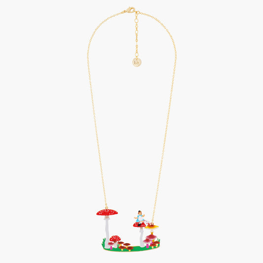 Alice, White Rabbit And Mushrooms Collar Necklace