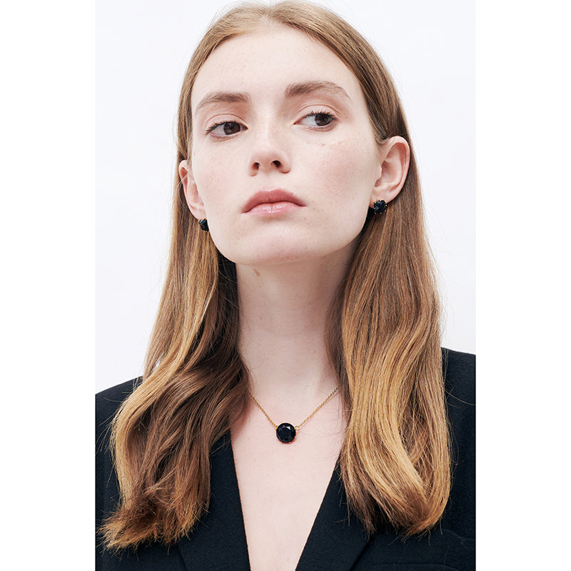 Deep Sparkling Blue Round Stone La Diamantine Pendant Necklace | AMLD3011