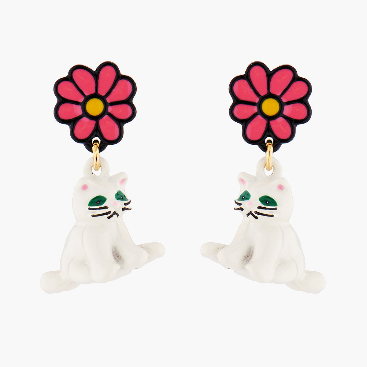 White Cat And Daisy Earrings | amna1011