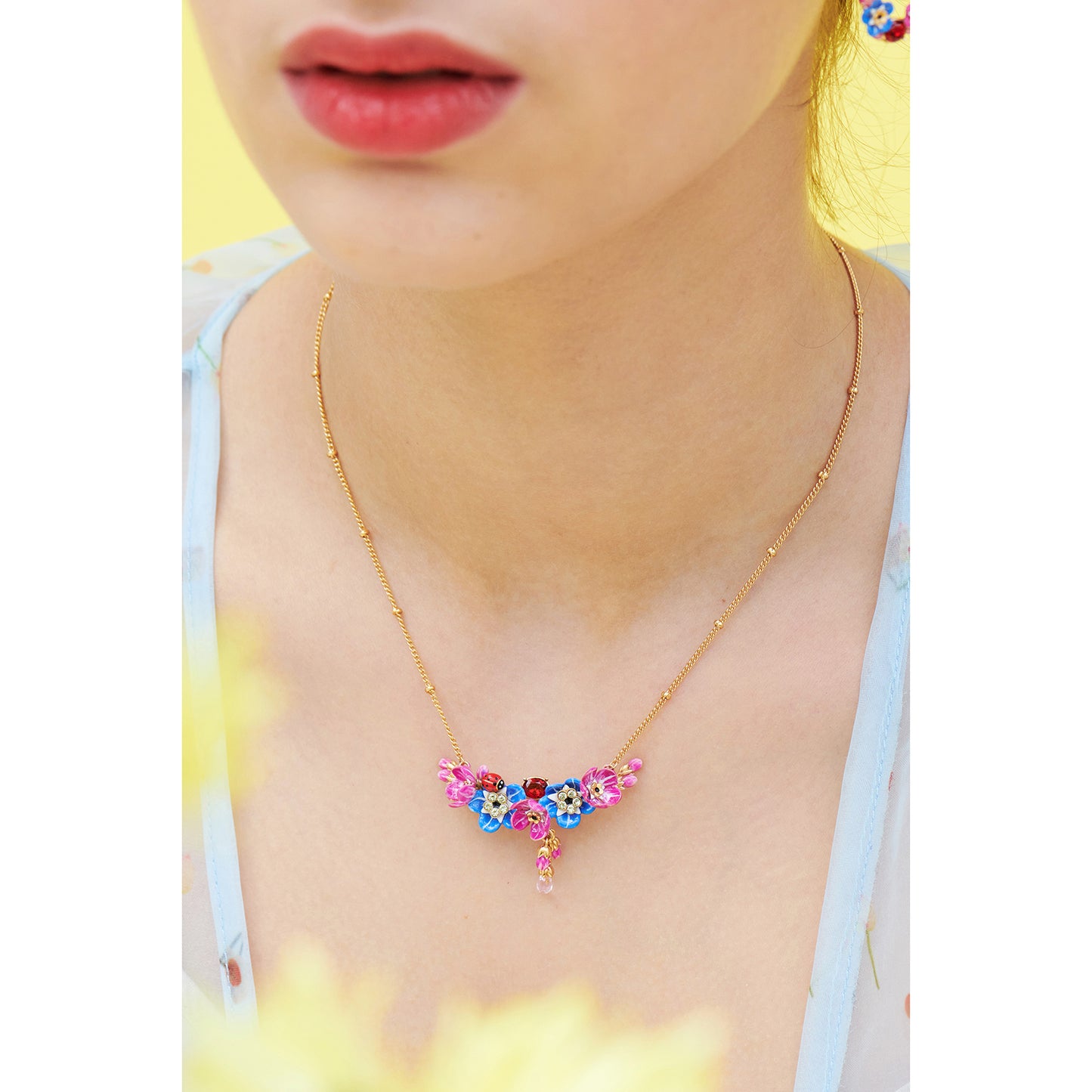 Forget-Me-Not Rosebuds And Ladybird Statement Necklace | ANBM3011