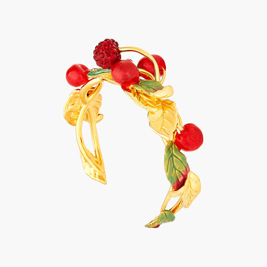 Cherries And Leaves Bangle Bracelet