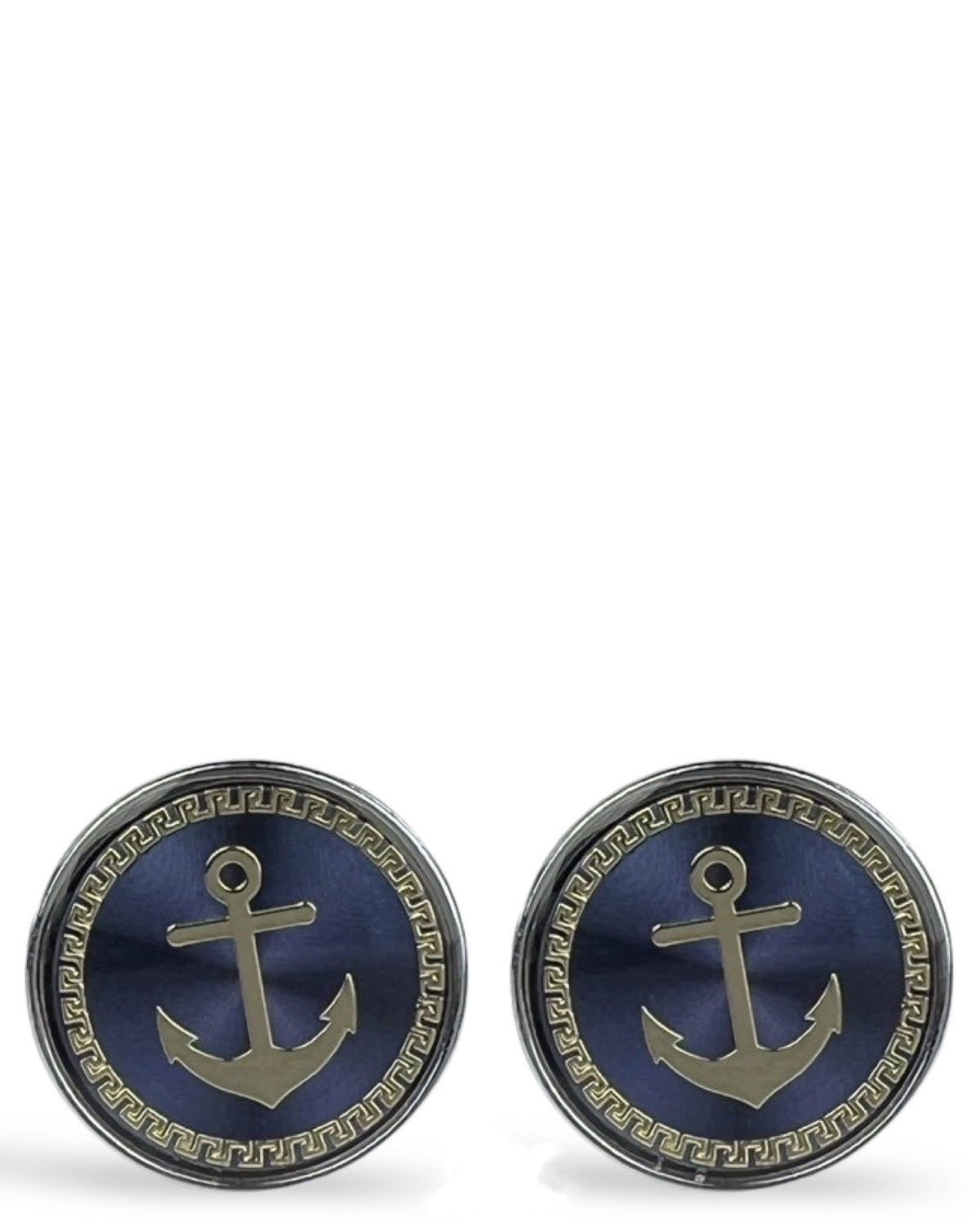 Anchor Round Cufflink - Blue