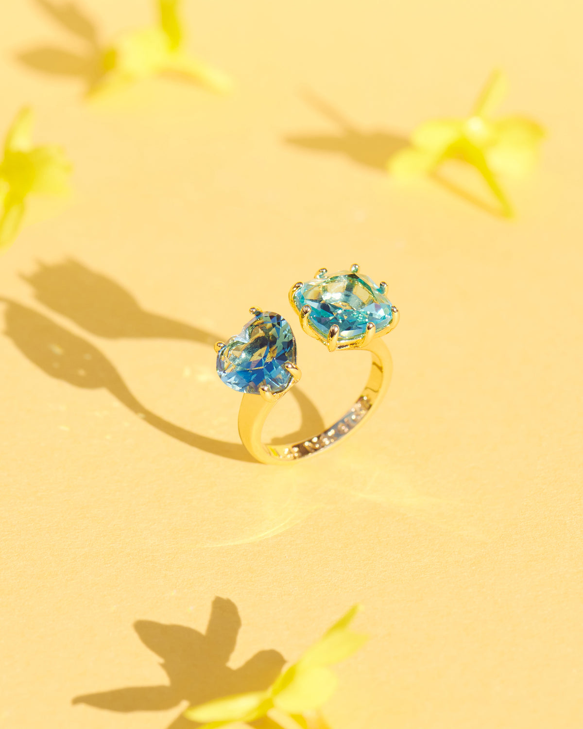 La Diamantine Acqua Azzurra You And Me Heart And Square Stone Rings | ANLD6181