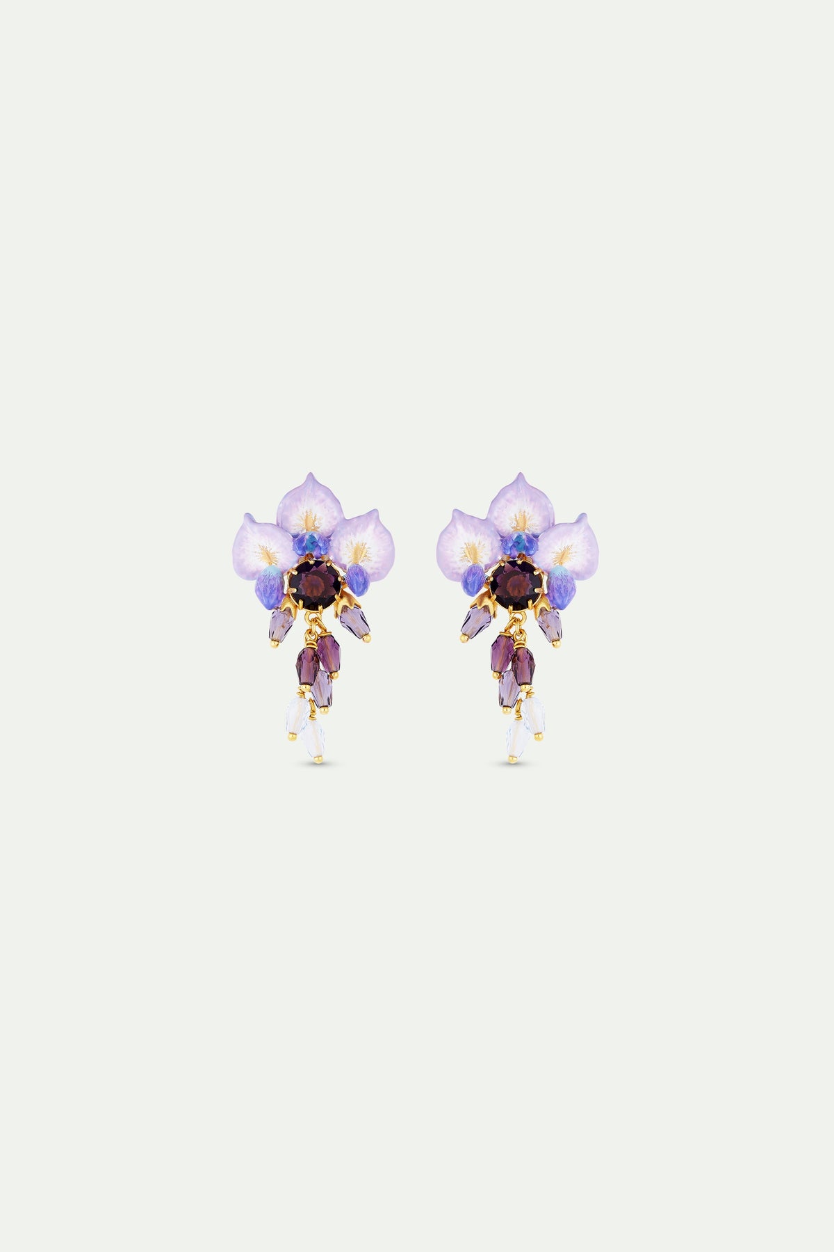 Wisteria Flower, Pearl And Faceted Crystal Earrings | ANOF1011