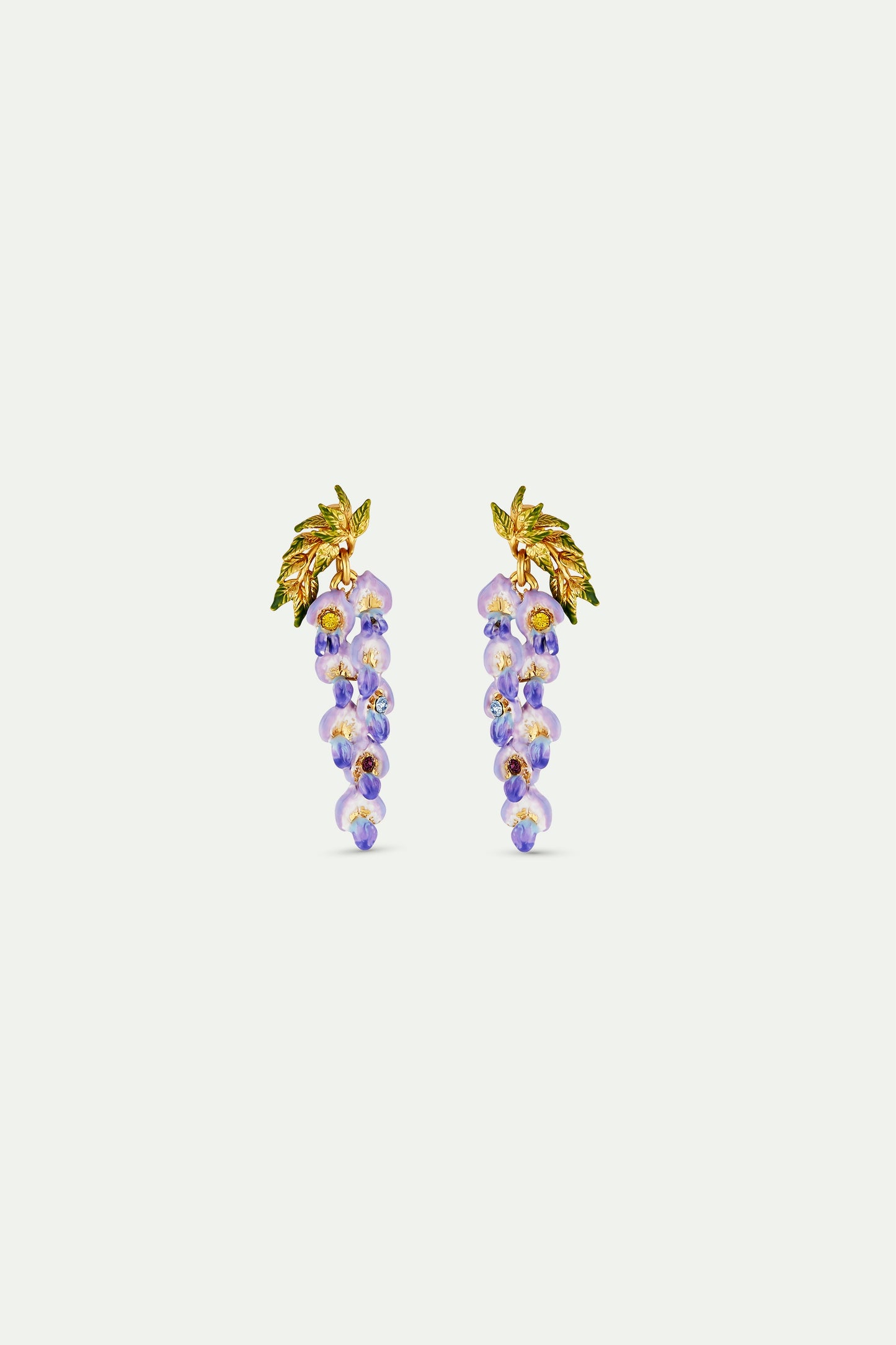 Wisteria Flower And Foliage Dangling Earrings | ANOF1041