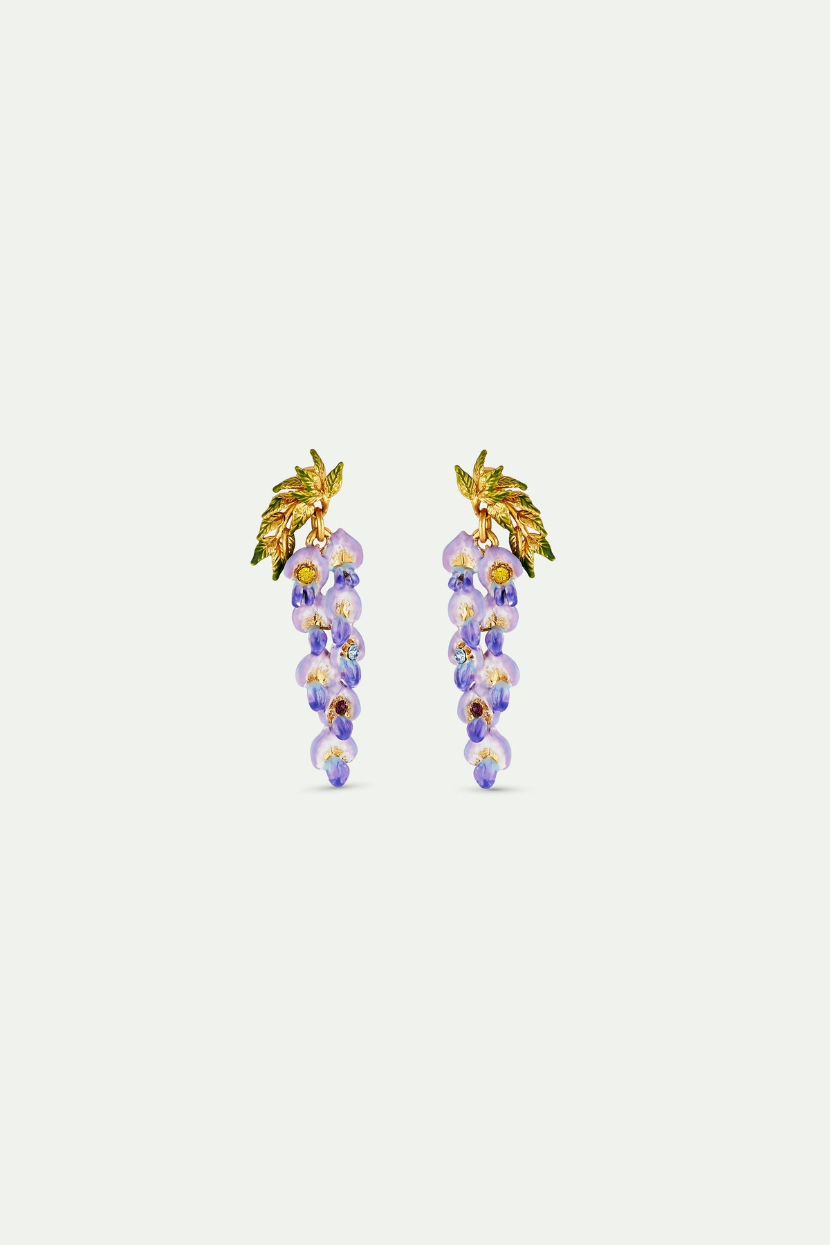 Wisteria Flower And Foliage Dangling Earrings | ANOF1041