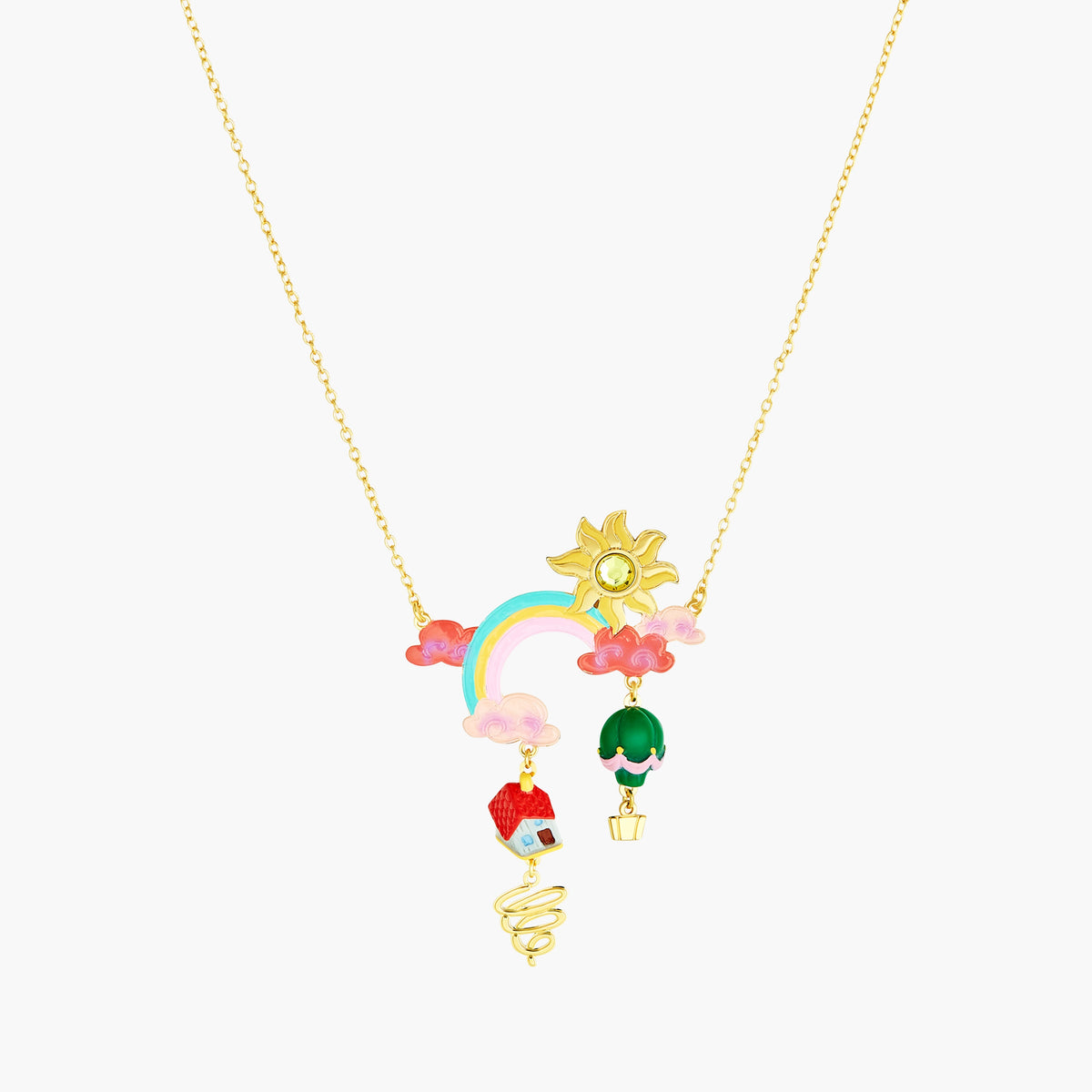 Theé Toto & Dorothy Clouds, Sun, Rainbow, House And Hot Air Balloon Pendant Necklace | anoz3041