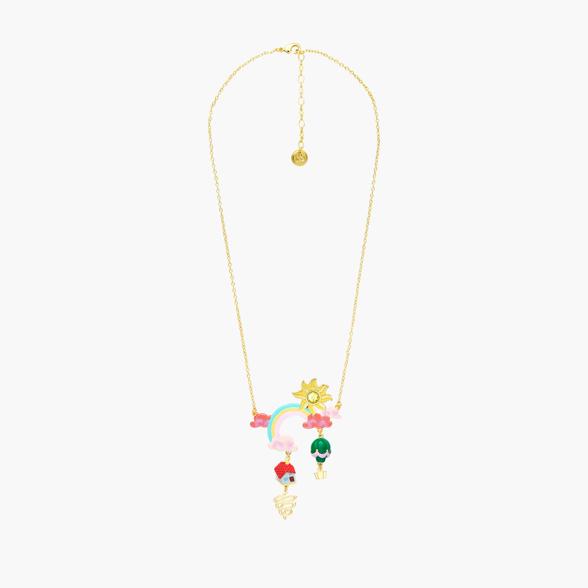 Theé Toto & Dorothy Clouds, Sun, Rainbow, House And Hot Air Balloon Pendant Necklace | anoz3041