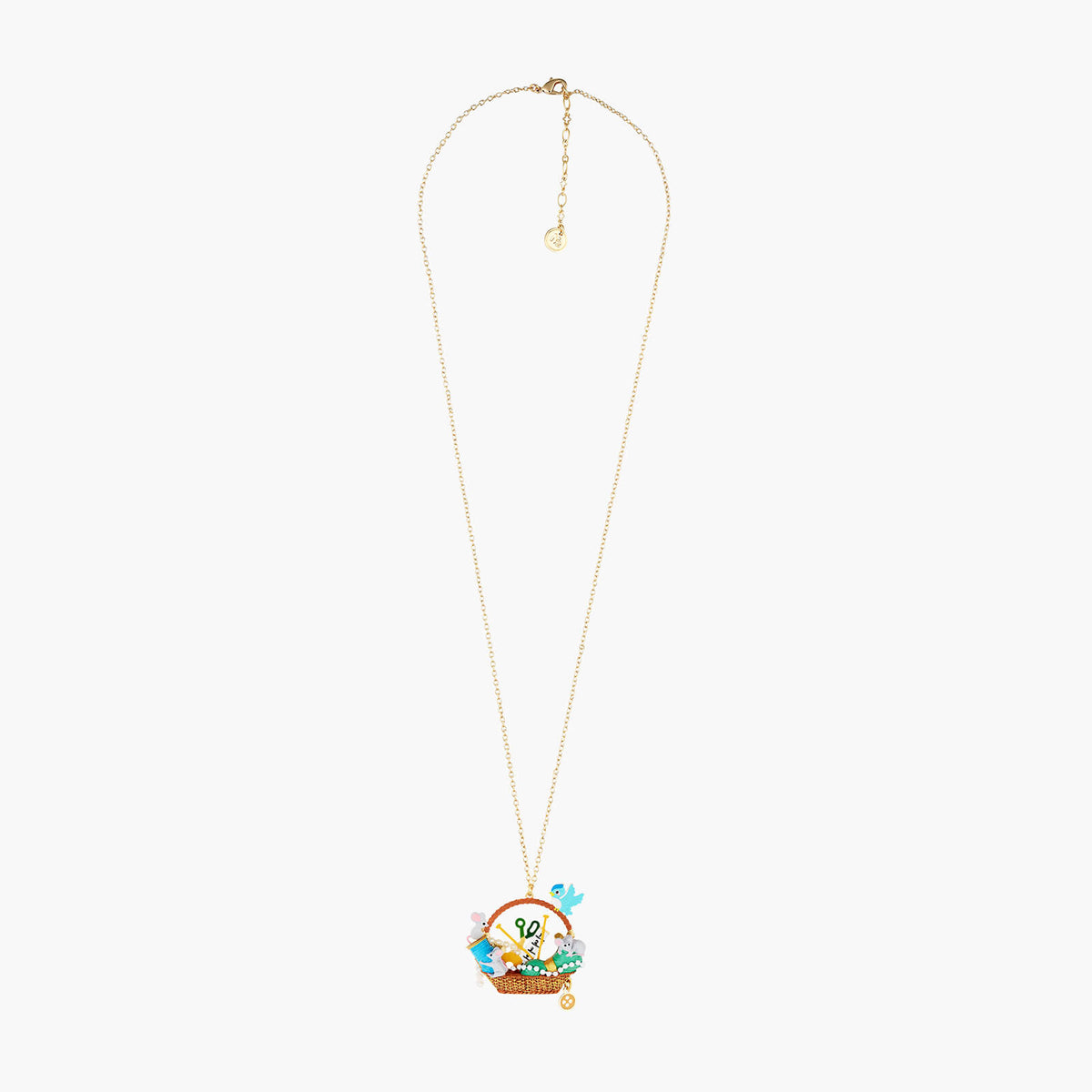 Mouse And Spool Of Thread, Scissors, Bird, Pearls, Measuring Tape, Needles And Wool Long Necklace | AOCE3031