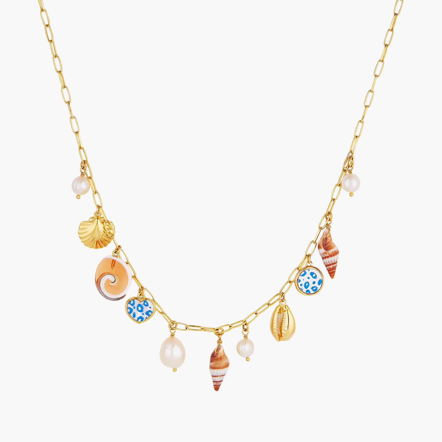 Pearls, Mother Of Pearl And Seashells Charm Neckace | AOGL3081