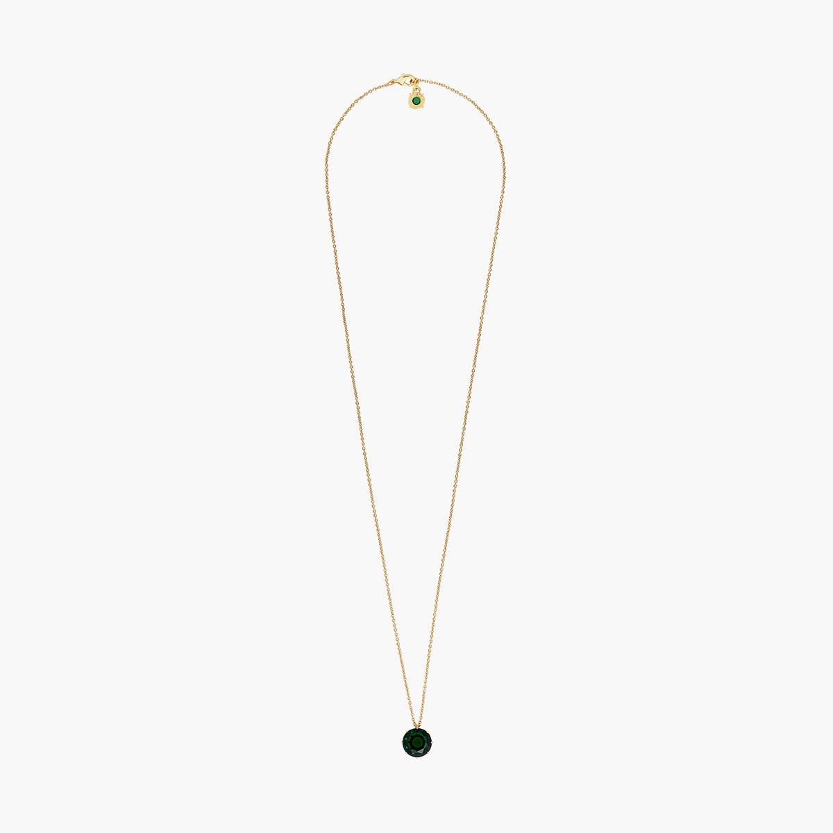 Emerald Green Round Stone Diamantine Long Necklace | AOLD3331