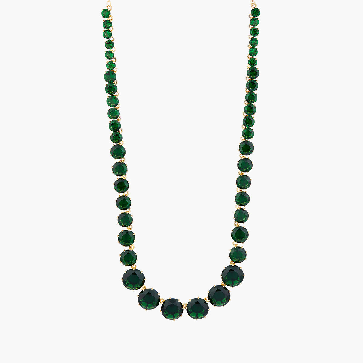 Emerald Green Round Stones Diamantine Luxurious Long Necklace | AOLD3511
