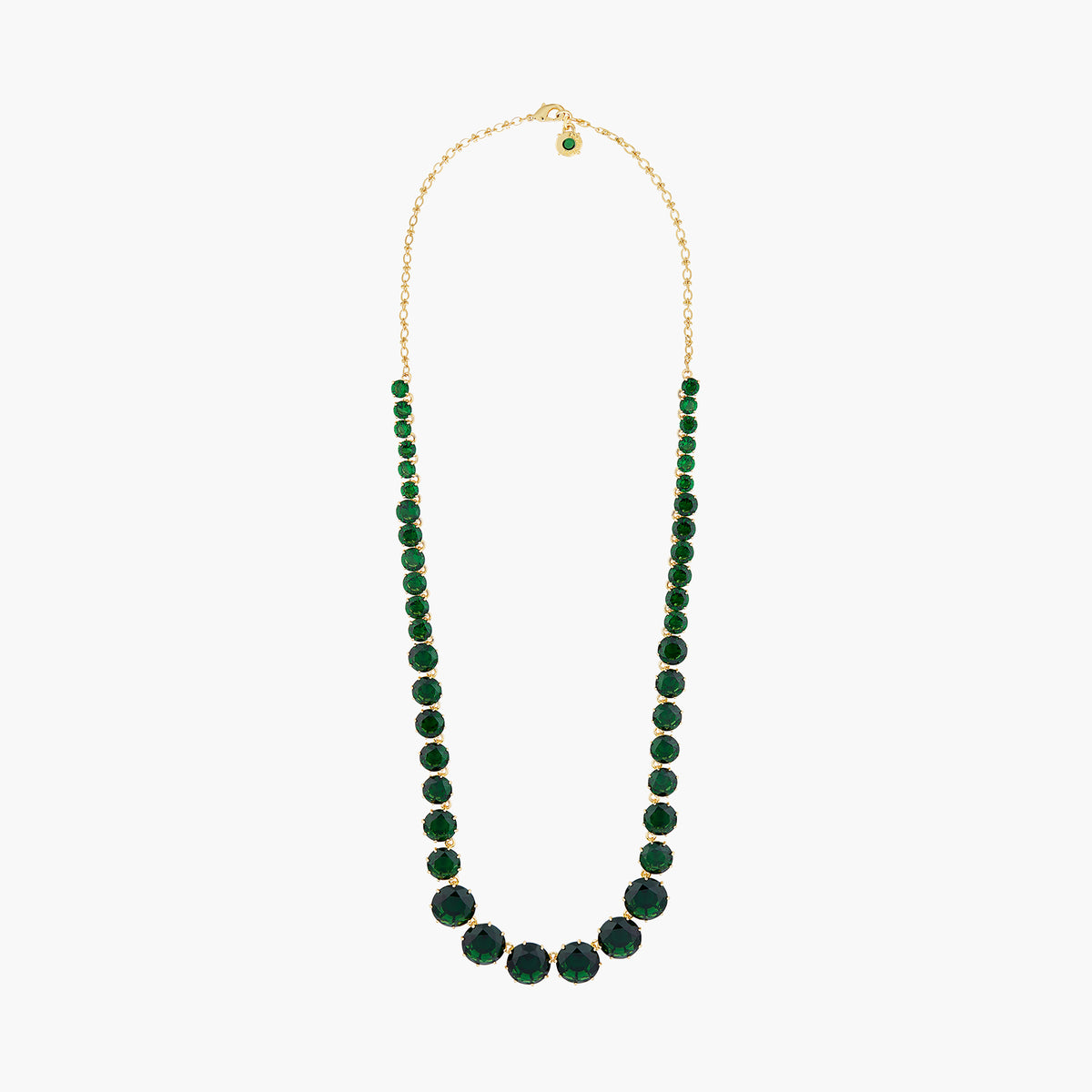 Emerald Green Round Stones Diamantine Luxurious Long Necklace | AOLD3511