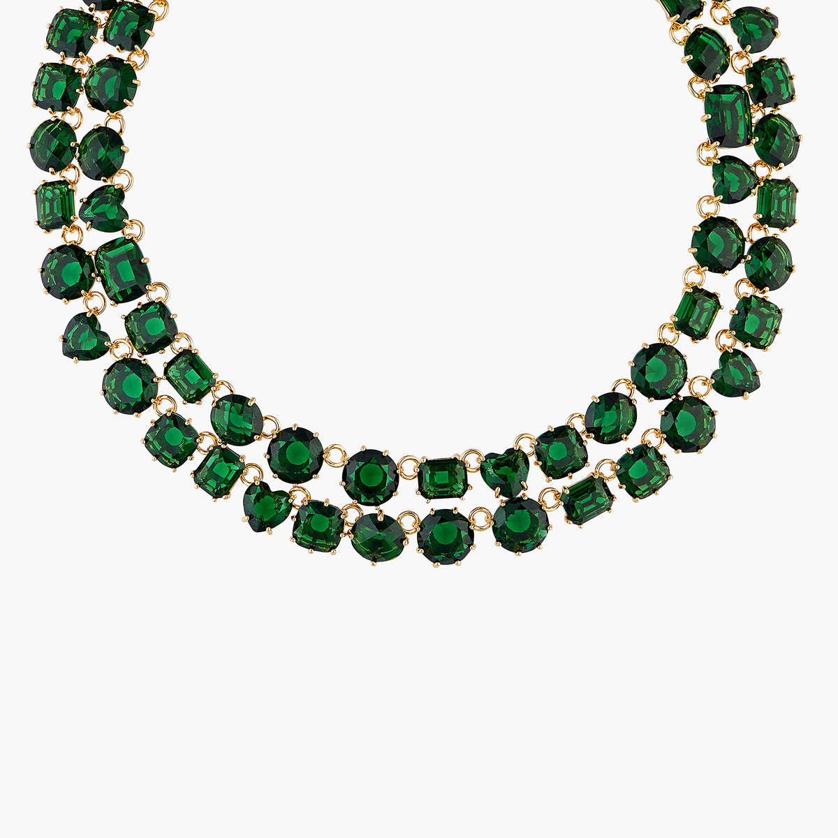 Emerald Green Two Row Diamantine Luxurious Necklace | AOLD3551