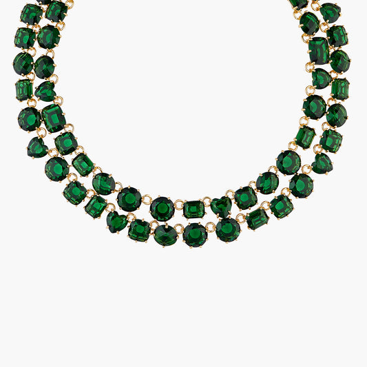 Emerald Green Two Row Diamantine Luxurious Necklace | AOLD3551