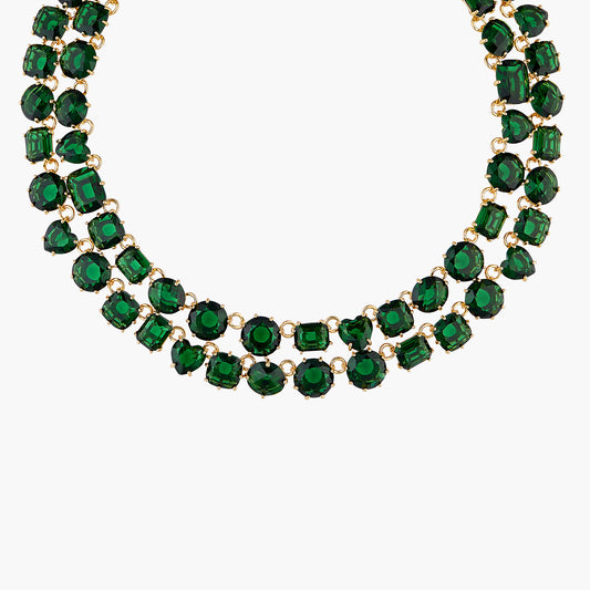 Emerald Green Two Row Diamantine Luxurious Necklace