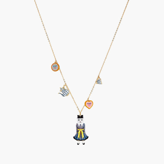 Alice In Wonderland Biscuits, Cup And Cat Pendant Necklace | AONA3011
