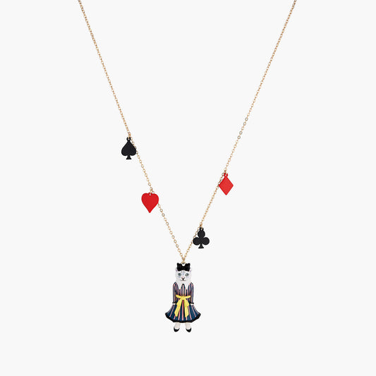 Alice In Wonderland Spade, Club, Diamond, Heart And Cat Pendant Necklace | AONA3031