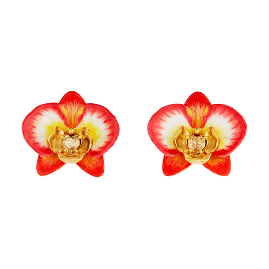 Elephant'S Ear Orchid And Crystal Heart Earrings | AOOC1051