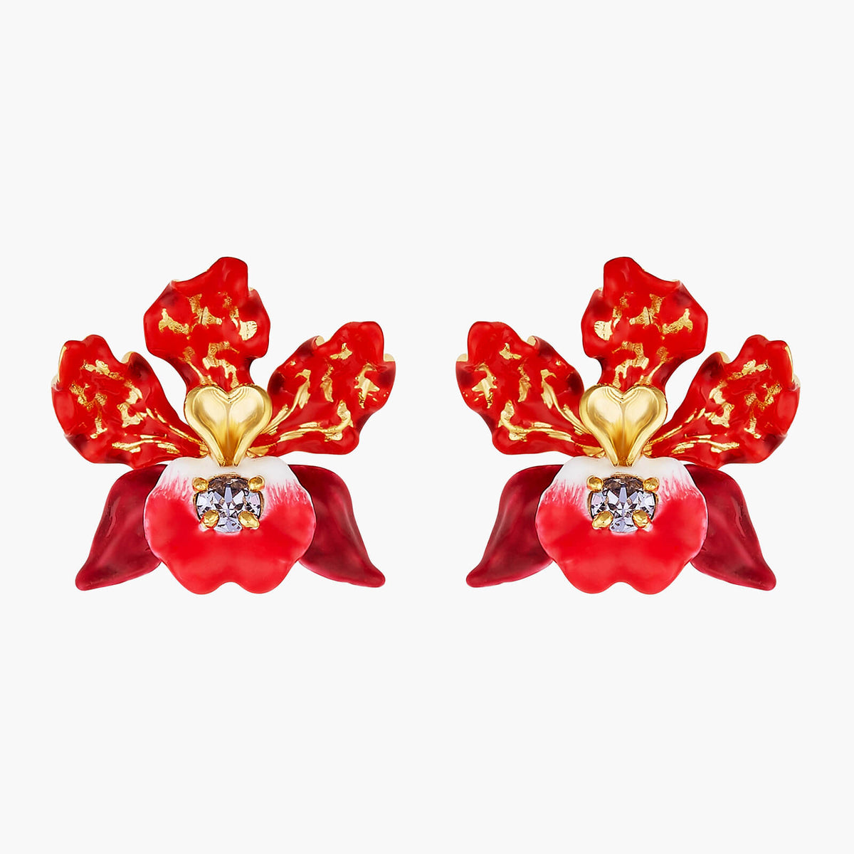 Exotic Orchids And Faceted Crystal Earrings | AOOC1081