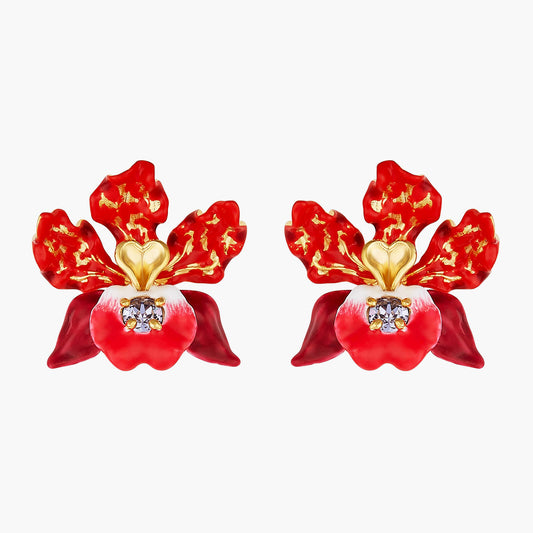 Exotic Orchids And Faceted Crystal Earrings