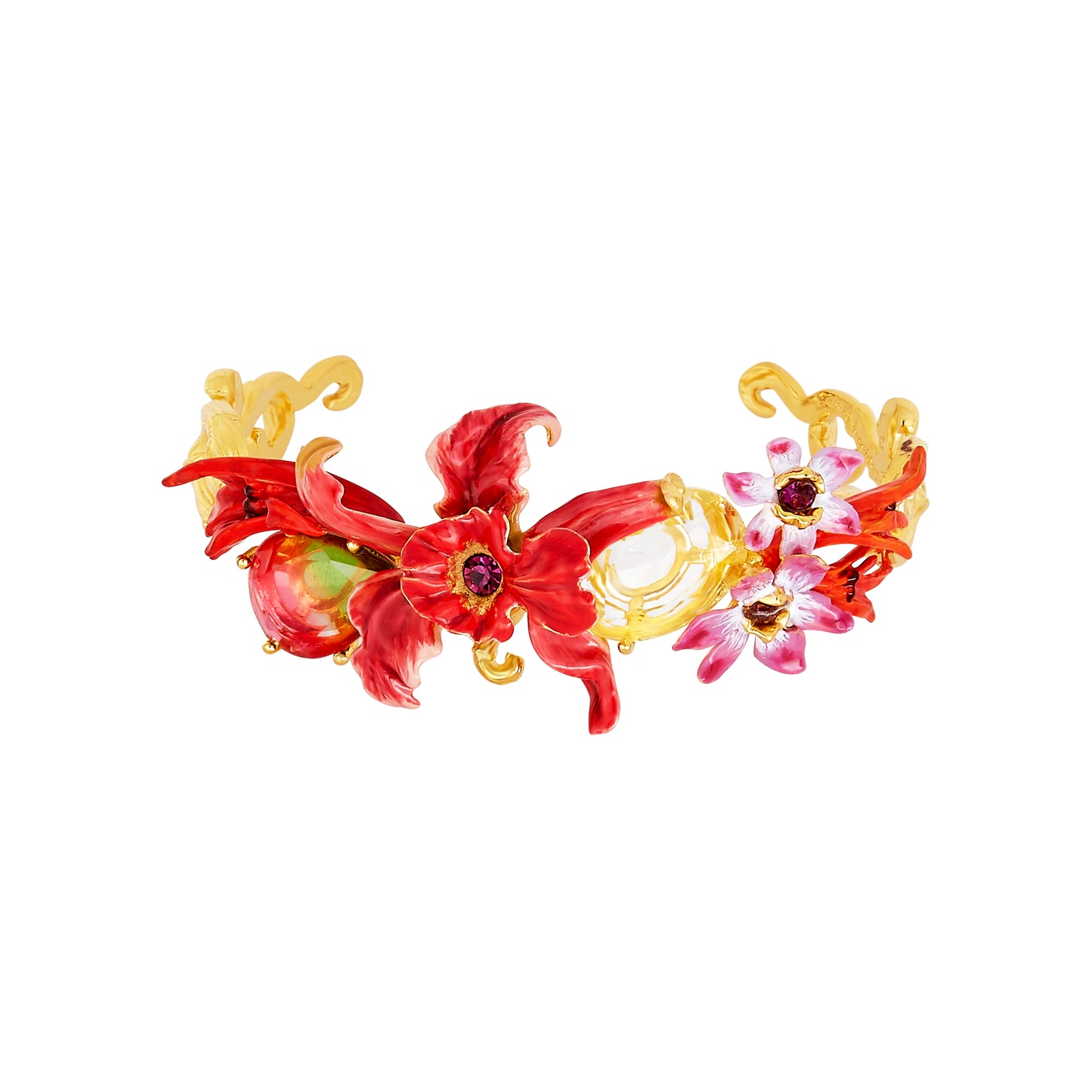 Exotic Orchids And Multicolour Stones Bangle Bracelet | AOOC2041