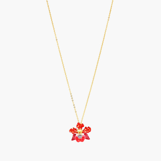 Exotic Orchid Flowers And Faceted Crystal Pendant Necklace | AOOC3061