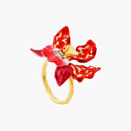 Exotic Orchid And Faceted Crystal Cocktail Ring | AOOC6041