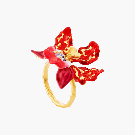 Exotic Orchid And Faceted Crystal Cocktail Ring