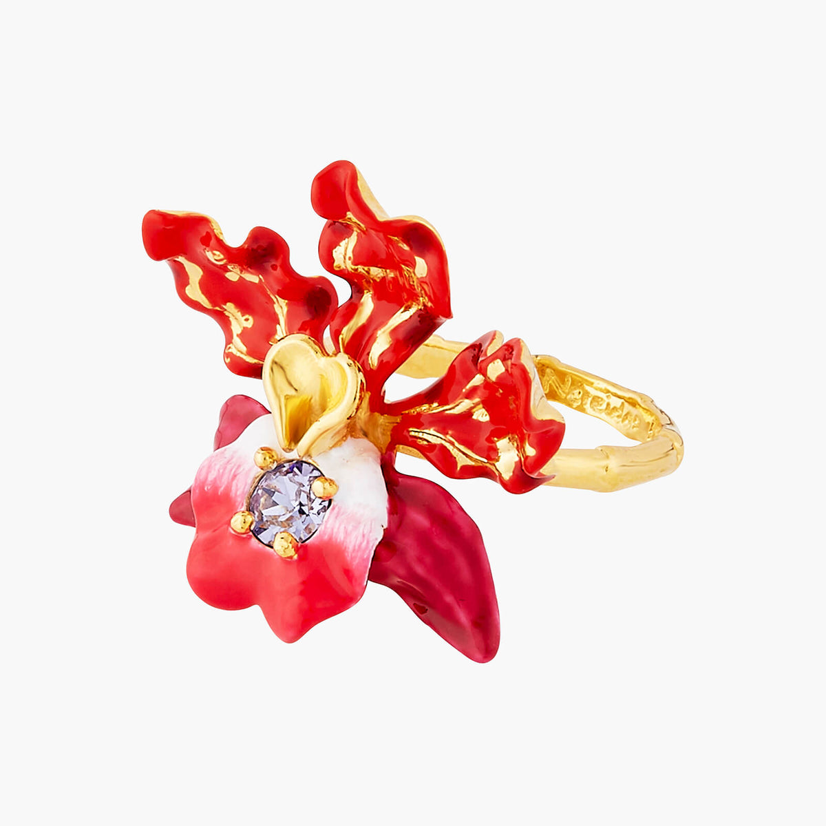 Exotic Orchid And Faceted Crystal Cocktail Ring | AOOC6041