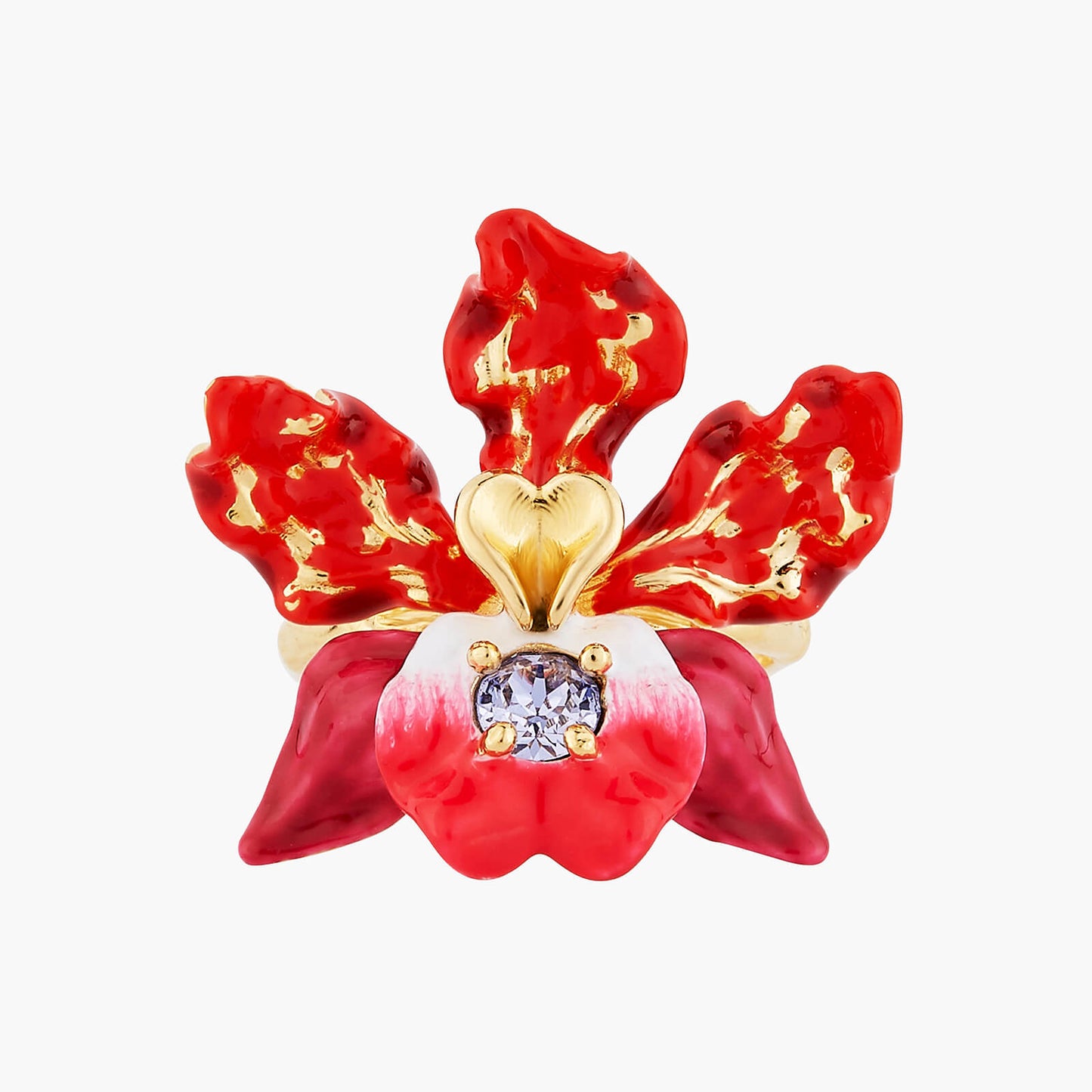 Exotic Orchid And Faceted Crystal Cocktail Ring | AOOC6041