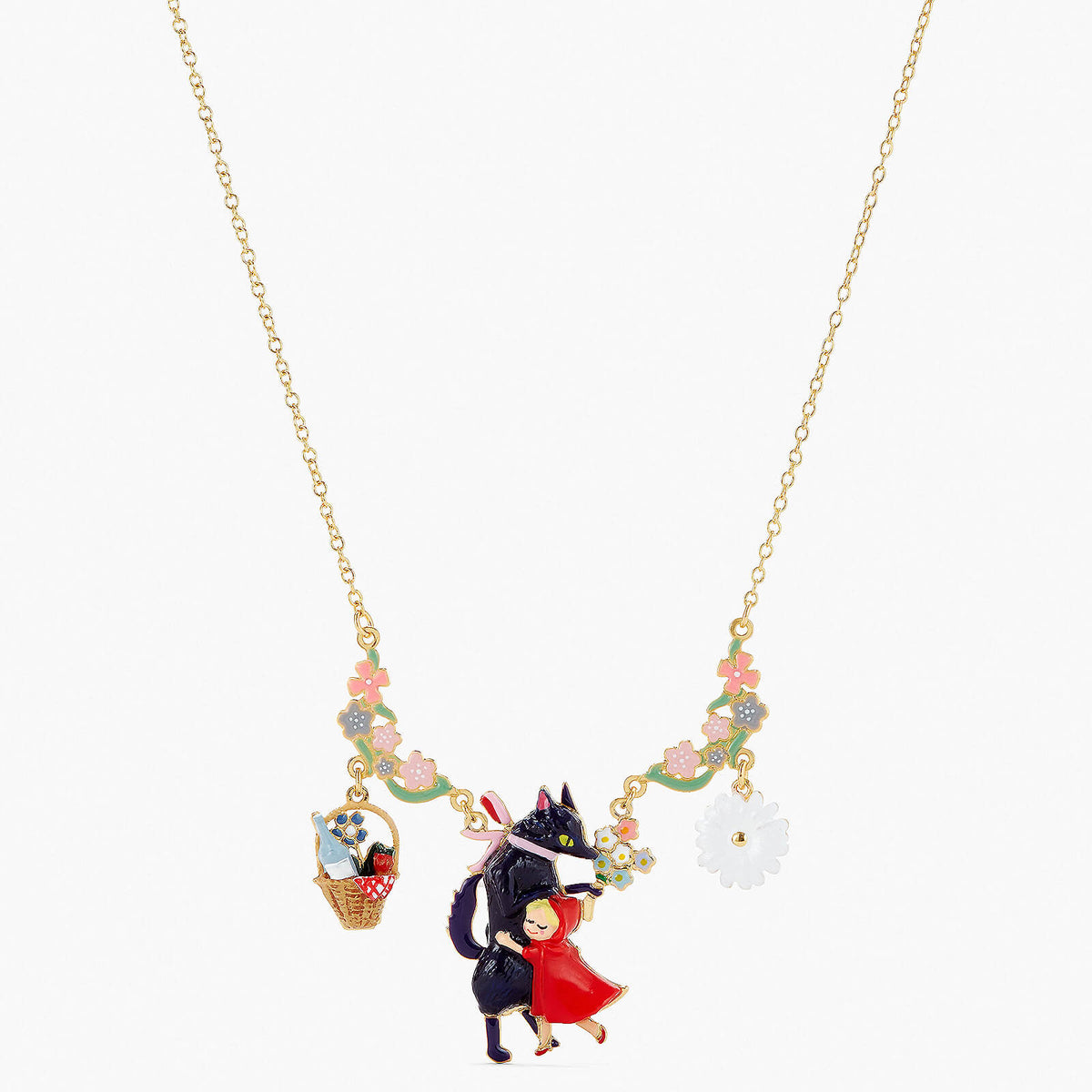 Flowery Big Bad Wolf And Little Red Riding Hood Statement Necklace | APBB3011