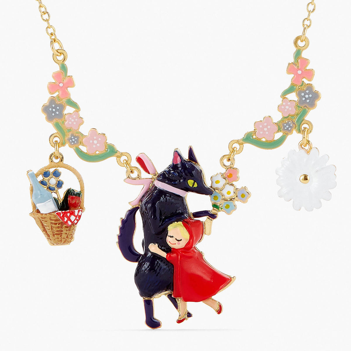 Flowery Big Bad Wolf And Little Red Riding Hood Statement Necklace | APBB3011