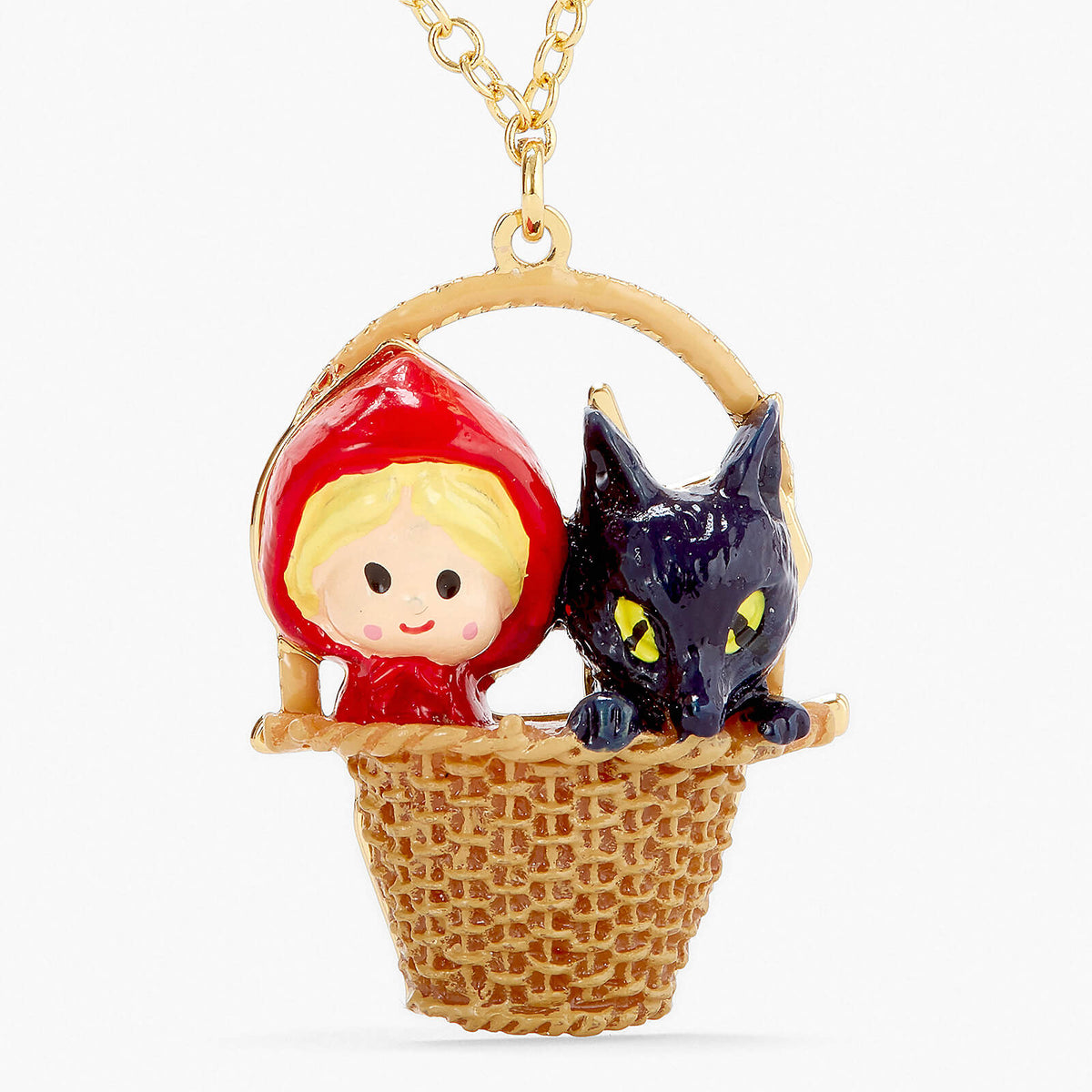 Basket, Little Red Riding Hood And Big Bad Wolf Pendant Necklace | APBB3061