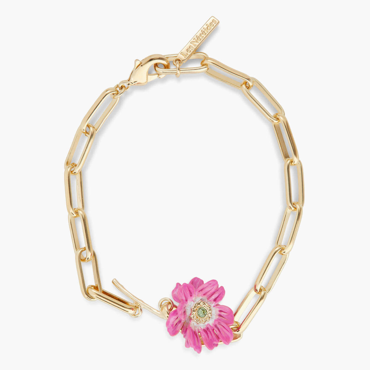 Pink Flower And Crystal Thin Bracelet | APCP2071