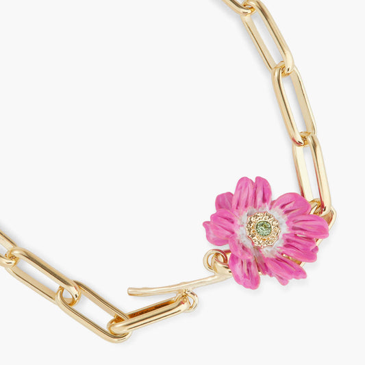 Pink Flower And Crystal Thin Bracelet