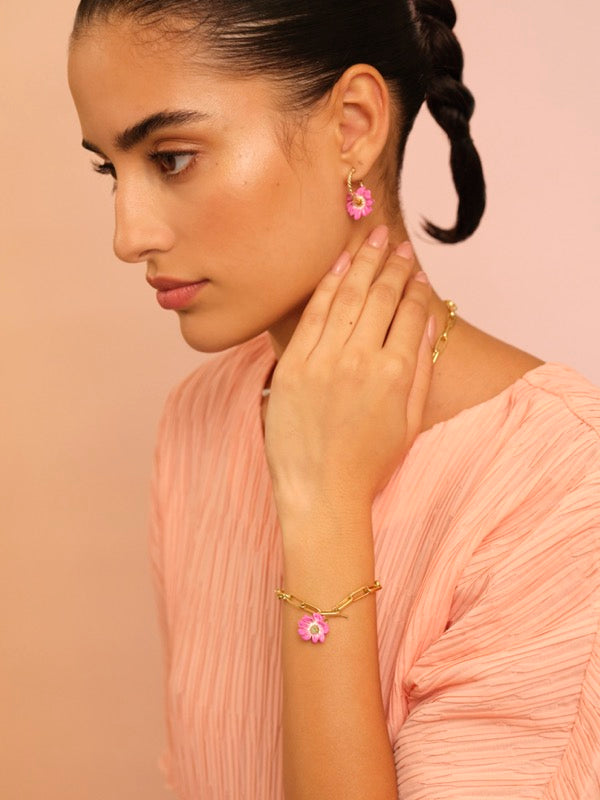 Pink Flower And Crystal Thin Bracelet | APCP2071