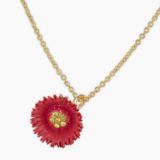 Red Flower And Cut Crystal Pendant Necklace